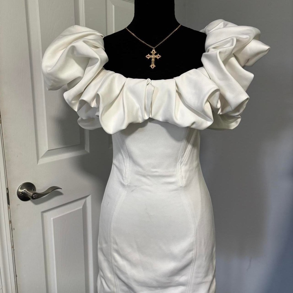 White Babyboo Off Shoulder Ruffle Mini Dress